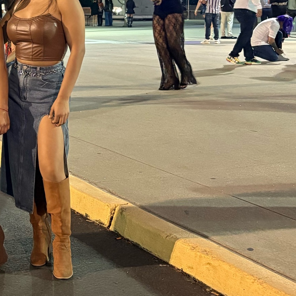 SHEIN Brown Faux Leather Crop Top